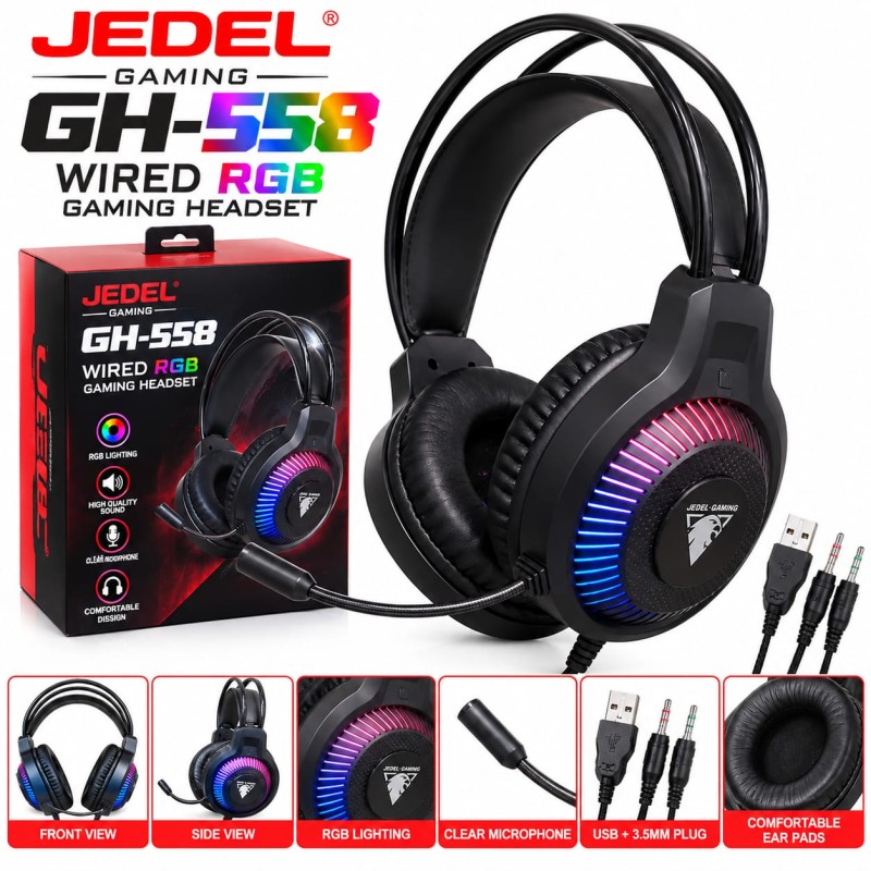 Jedel GH-558 Wired RGB Gaming Headset - Photo 3