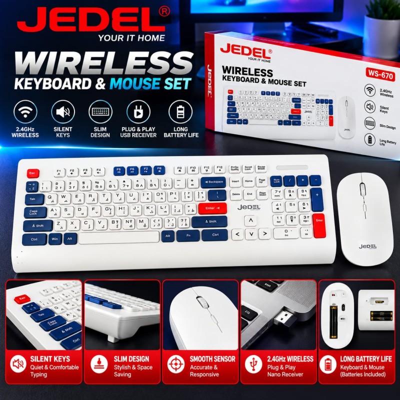 JEDEL WS671 Wireless Keyboard & Mouse Combo - Photo 2