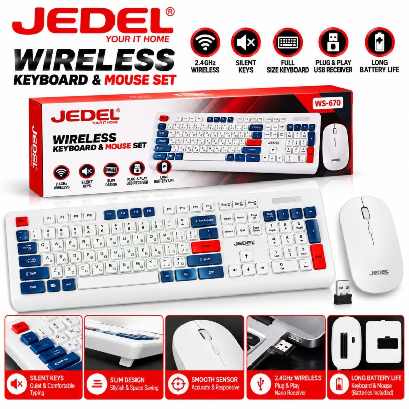JEDEL WS671 Wireless Keyboard & Mouse Combo